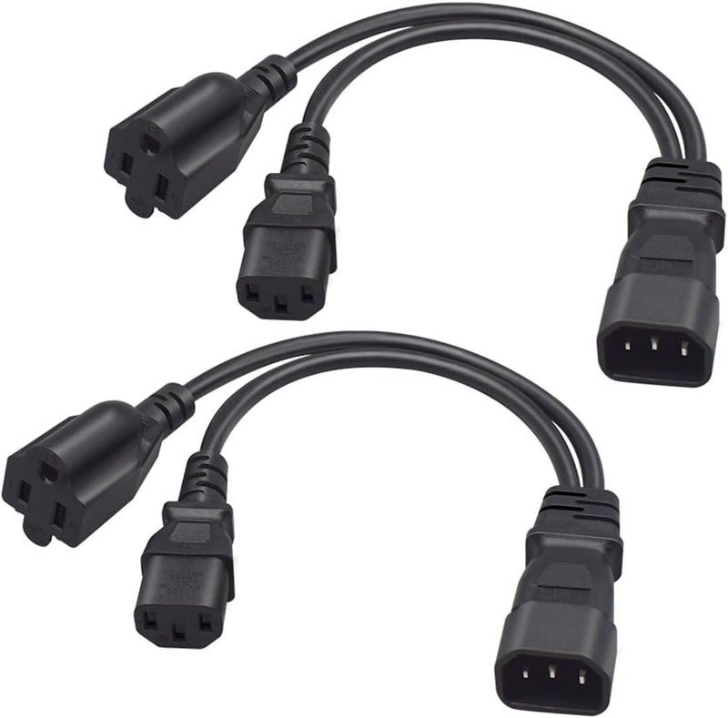 TEWOXIN 2 pcs IEC320 C14 to C13 + NEMA 5-15R Y Splitter Power Cord,for Server, PC, Monitor 1-to-2 Power Adapter Cable(0.3M/1FT) - Image 1